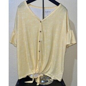 A Glow Maternity Nursing Top Medium Yellow Tie Front Button Shirt
